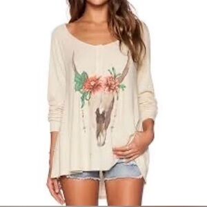 Wildfox Desert Dahlia Waffle Knit Henley Thermal